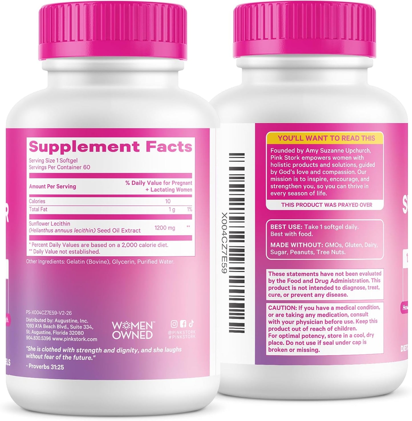 Pink Stork Sunflower Lecithin Supplement - 1200 mg - 60 Softgels | Formulated for Clogged Milk Ducts - Breastfeeding Essentials for Postpartum Moms - Supports Breast Milk Flow