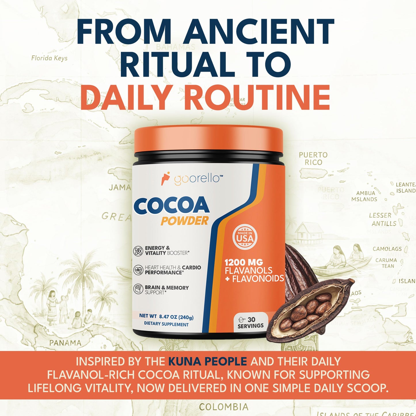 goorello High Flavanol Cocoa Powder Supplement, 1200mg Cocoa Flavanols & Flavonoids, 30 Servings for Support Heart Health, goorello
