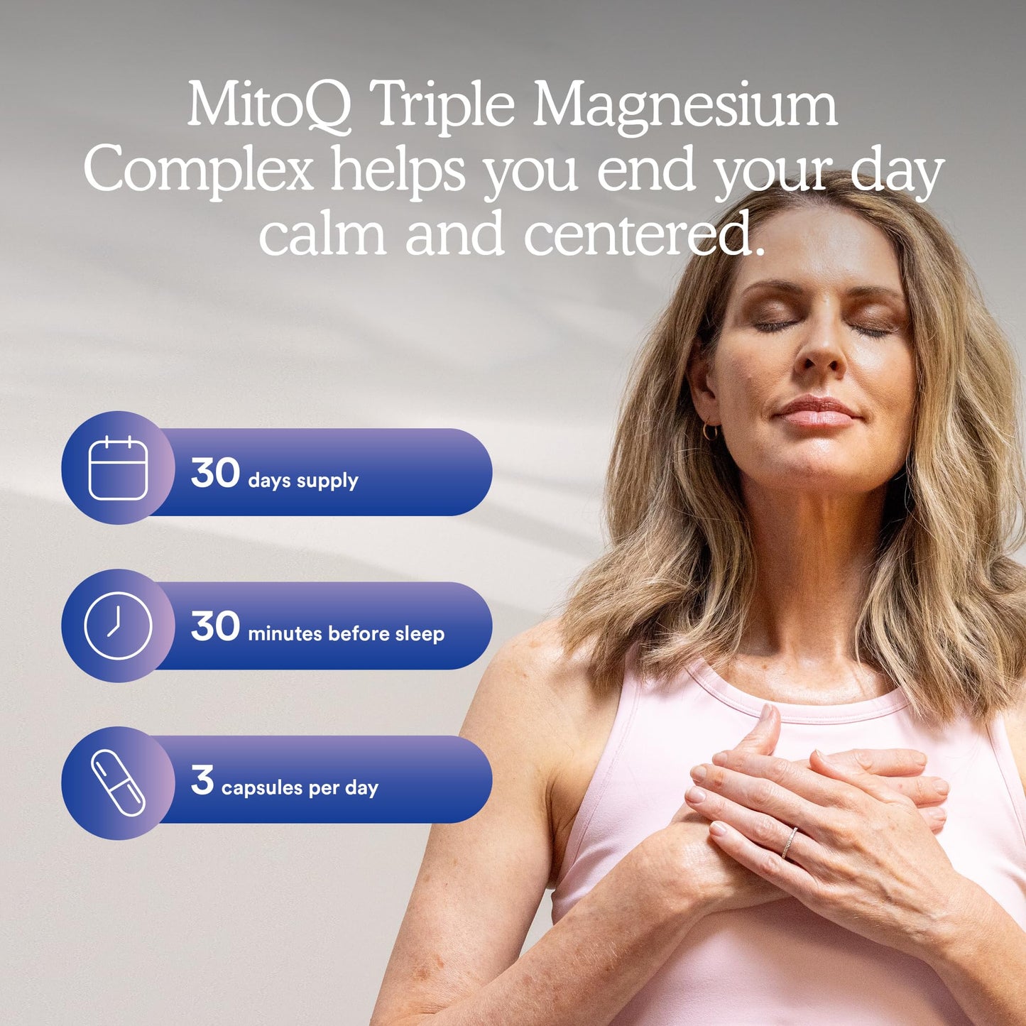 MitoQ Triple Magnesium Complex | Magnesium Glycinate, Taurinate, Oxide with GABA for Heart Health, Stress Management, & Deeper Sleep | High Absorption | 90 Capsules MitoQ