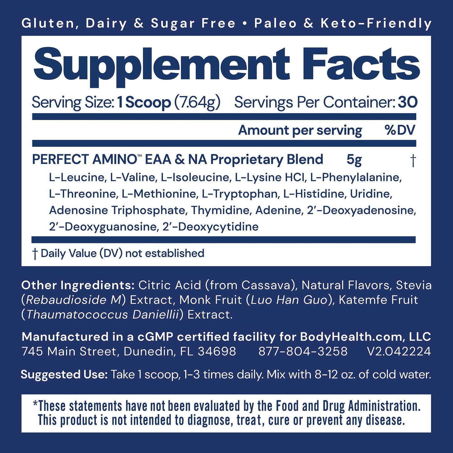 BodyHealth PerfectAmino Powder - EAA Powder for Pre and Post Workout - Amino Acid Energy Drink for Men and Women to Support Lean Muscle and Recovery - BodyHealth