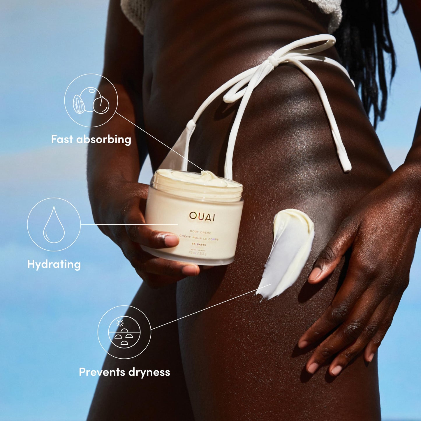 OUAI Body Cream, St. Barts - Hydrating Whipped Body Cream with Cupuaçu Butter, Coconut Oil and Squalane - Softens Skin and Delivers Healthy-Looking Glow - Sulfate-Free Skin Care (7.5 Oz) OUAI