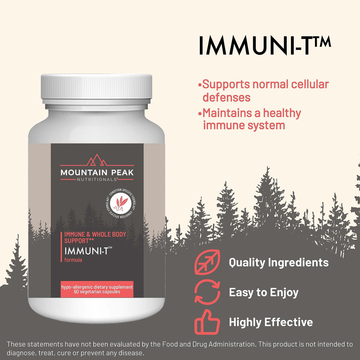 Mountain Peak Nutritionals Immuni-T Advanced Immune Support Supplement - 4-in-1 Formula with Vitamin C, A, Zinc, & Mushroom Blend - Daily Wellness & Seasonal Defense (60 Vegetarian Capsules) Mountain Peak Nutritionals