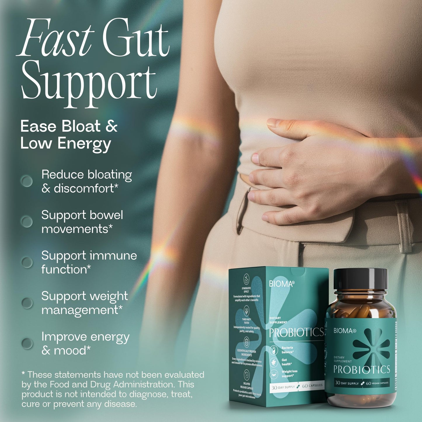 BIOMA Probiotics - Digestive Health Probiotic - Gut Support for Men & Women with Xylooligosaccharides, Tributyrin & Bifidobacterium - Vegan & Gluten Free BIOMA
