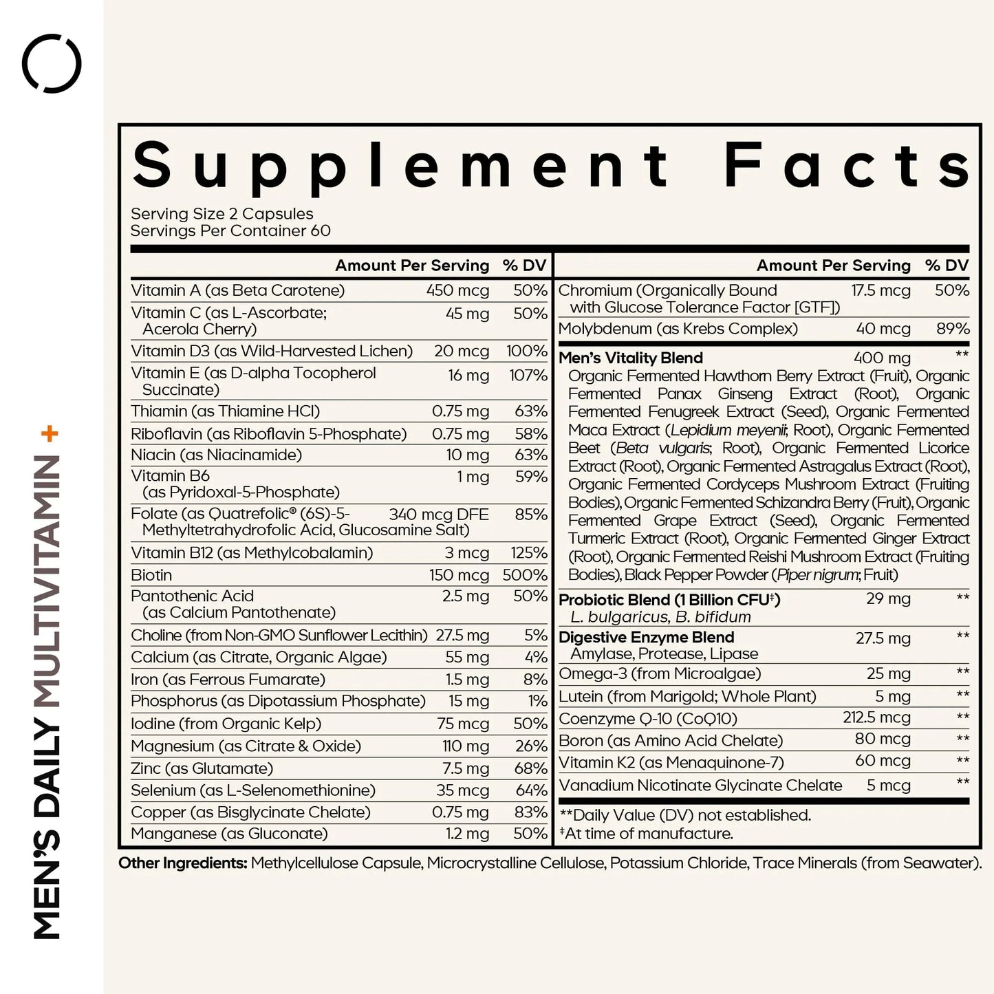 Codeage Men’s Daily Multivitamin – 25+ Essential Vitamins & Minerals, Organic Whole Foods, Probiotics, Omega-3, Zinc Codeage