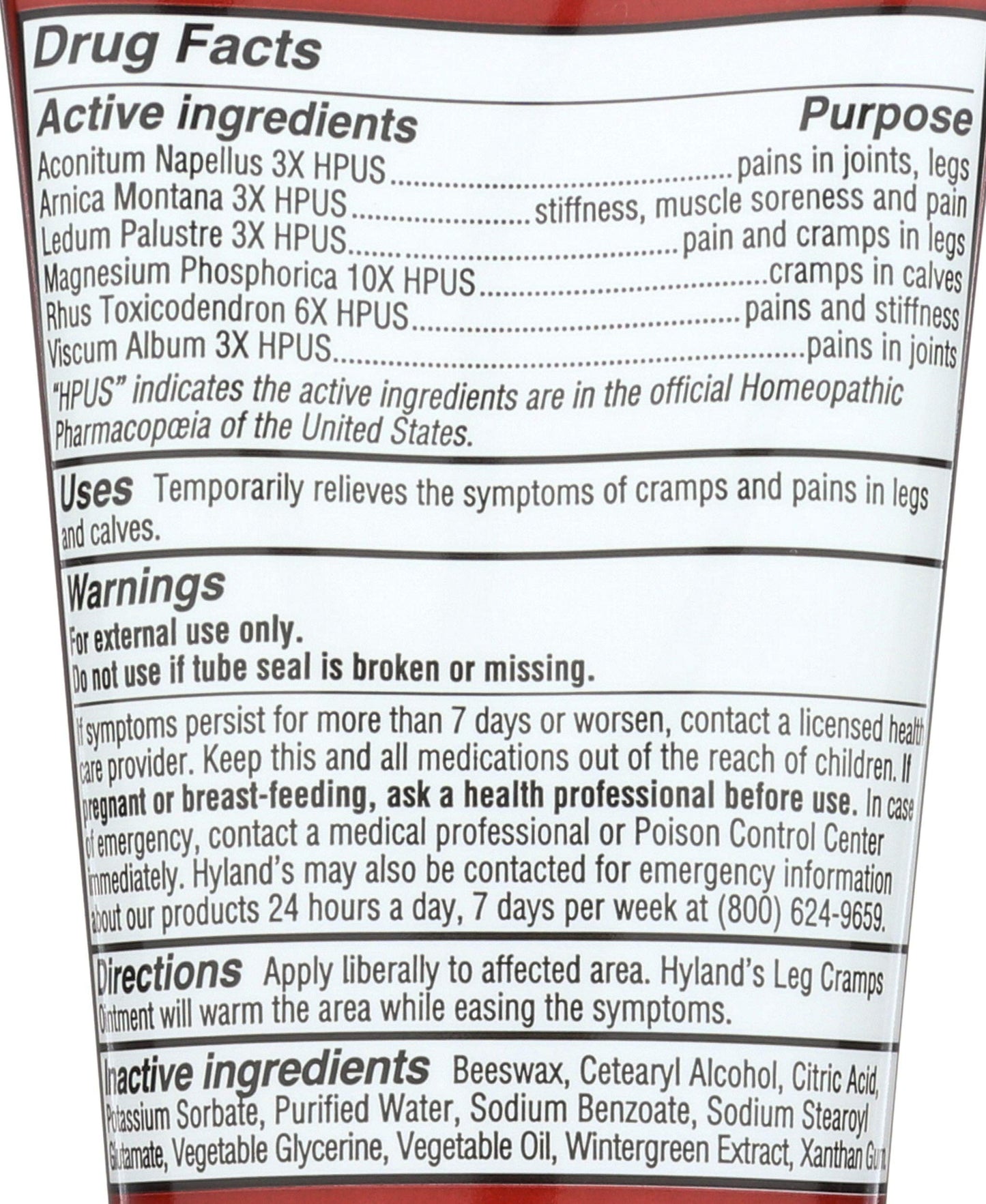 Hylands Homeopathic Leg Cramps - Ointment - 2.5 oz Hyland's
