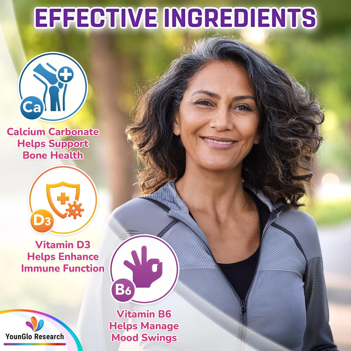 YounGlo Research Menopause Supplement - 120 Vegan Caplets - Menopause & Perimenopause Relief Support - Food and Dietary Vitamins - Multivitamin for Women YounGlo Research