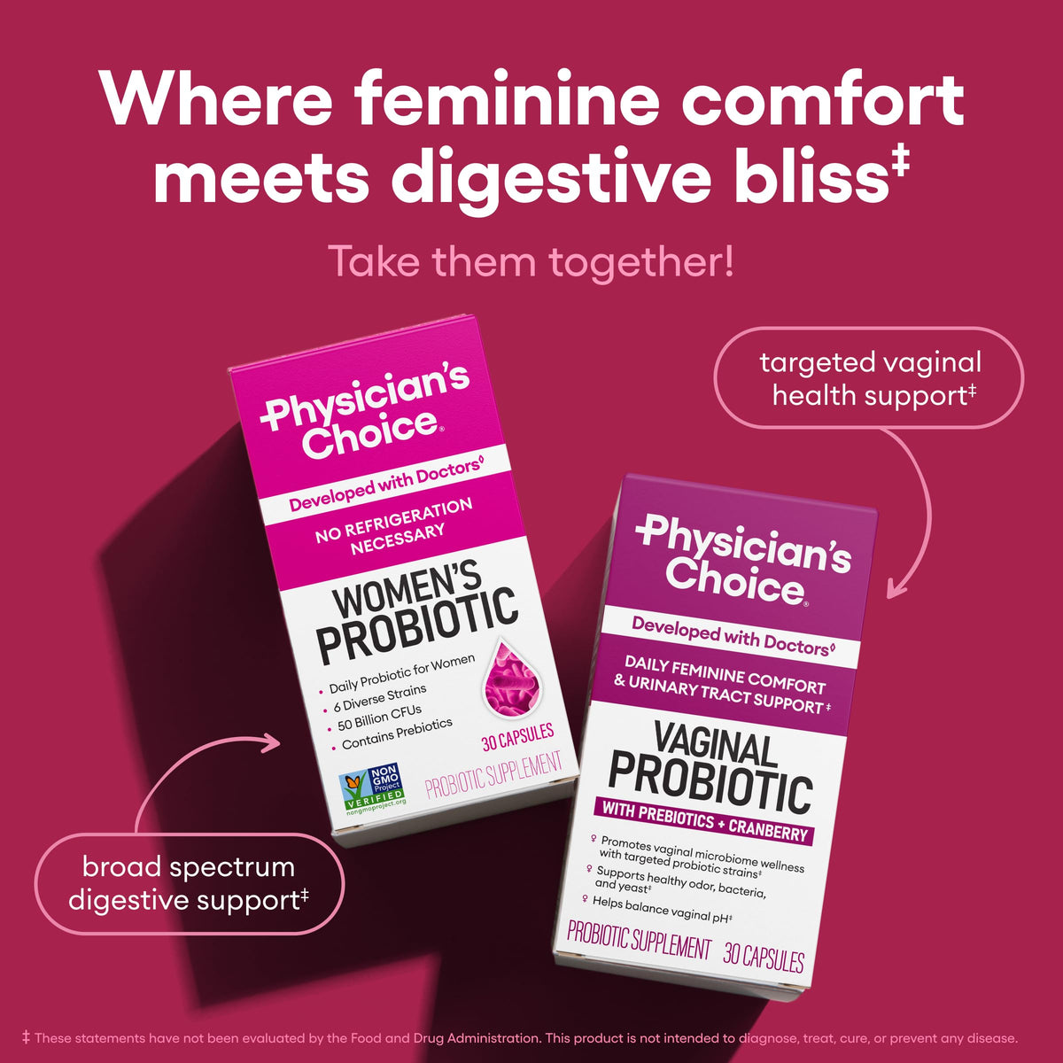 Physician's CHOICE Probiotics for Women - PH Balance, Digestive, UT, & Feminine Health - 50 Billion CFU - 6 Unique Strains for Her - Organic Prebiotics, Cranberry Extract+ - Women Probiotic - 30 CT Physician's CHOICE