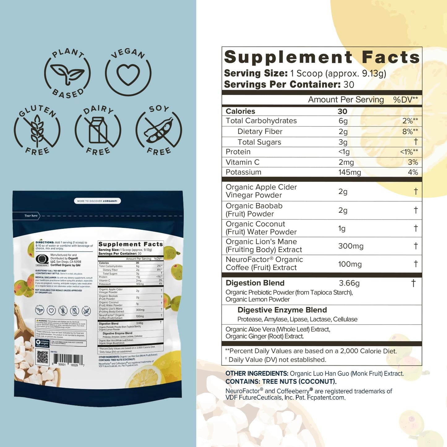 Organifi Pure - Promotes Stimulation in Learning, Memory, Focus, and Clarity - Brain Support with Superfoods - Gluten-Free and Non GMO - Best Served Cold, 30 Servings Organifi