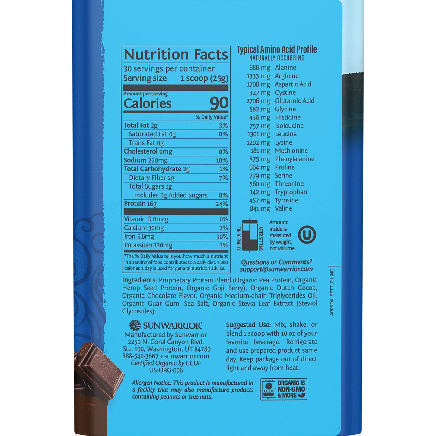 Vegan Organic Protein Powder Plant-based | BCAA Amino Acids Hemp Seed Soy Sunwarrior