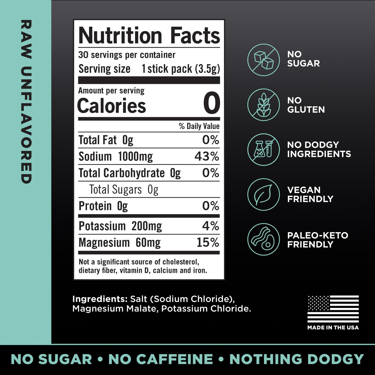 LMNT Zero Sugar Electrolytes - Raw Unflavored Salt | Drink Mix | 30-Count Drink LMNT