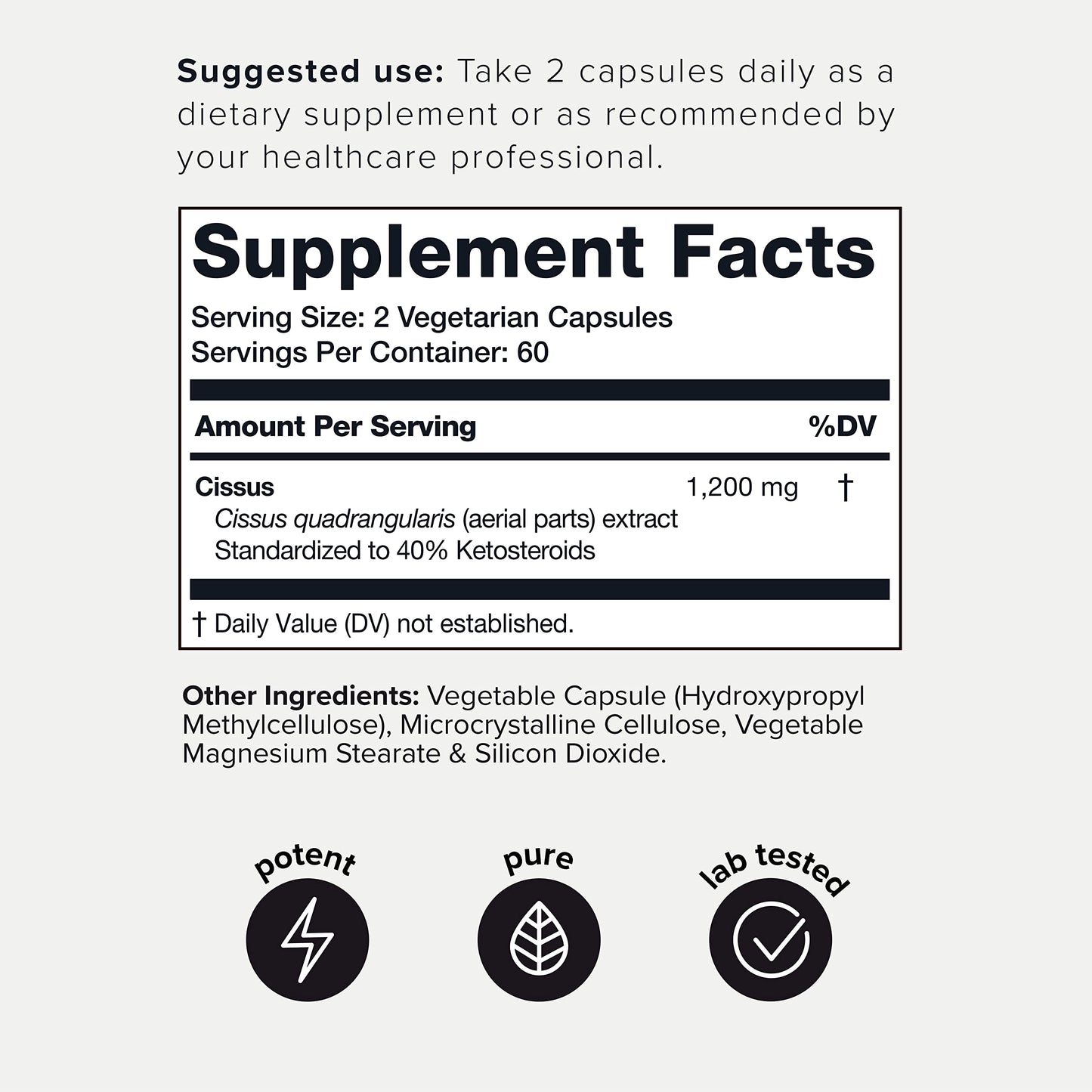 Toniiq Cissus Quadrangularis Capsules - Min. 40% Ketosteroids - Ultra High Strength Tendon and Joint Support Supplement - 1200mg Concentrated Cissus Extract - Wild Harvested in India - 120 Caps Toniiq