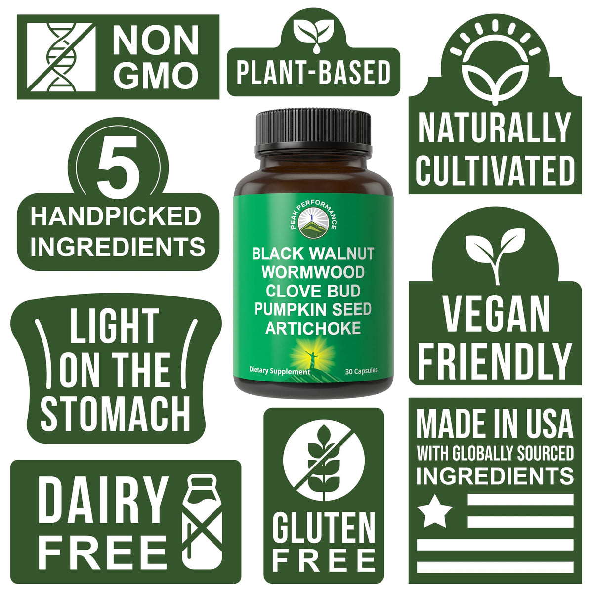 Wormwood Black Walnut Clove Cleanse for Humans. Elimination Detox + Intestinal Support Capsules Supplement for Adults and Kids. Pills with Artichoke and Pumpkin Seed for Additional Benefits Peak Performance
