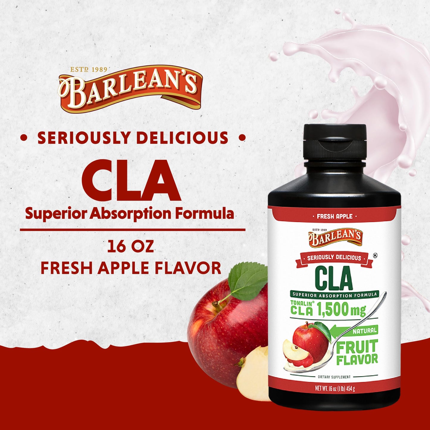 Barlean's Fresh Apple with 1,500 mg of Tonalin CLA - Gluten-Free, Vegan, Kosher Barlean's