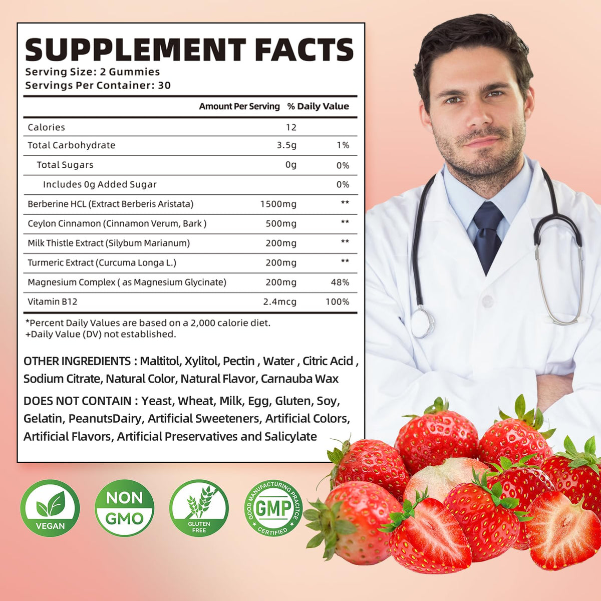 softbear Berberine with Ceylon Cinnamon Gummies-99% Purity Berberine HCL Supplements softbear