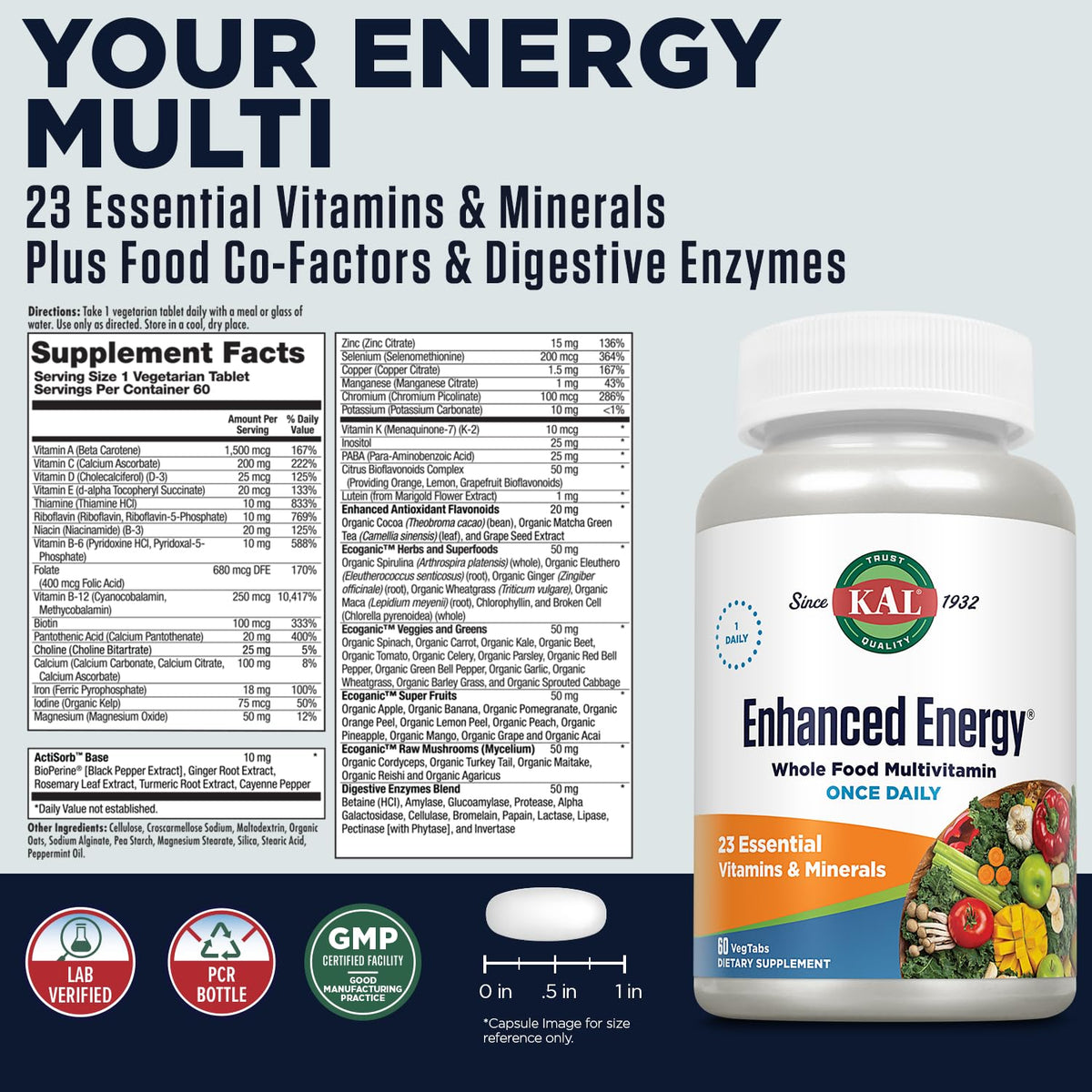 KAL Enhanced Energy Tablets, 60 Count KAL