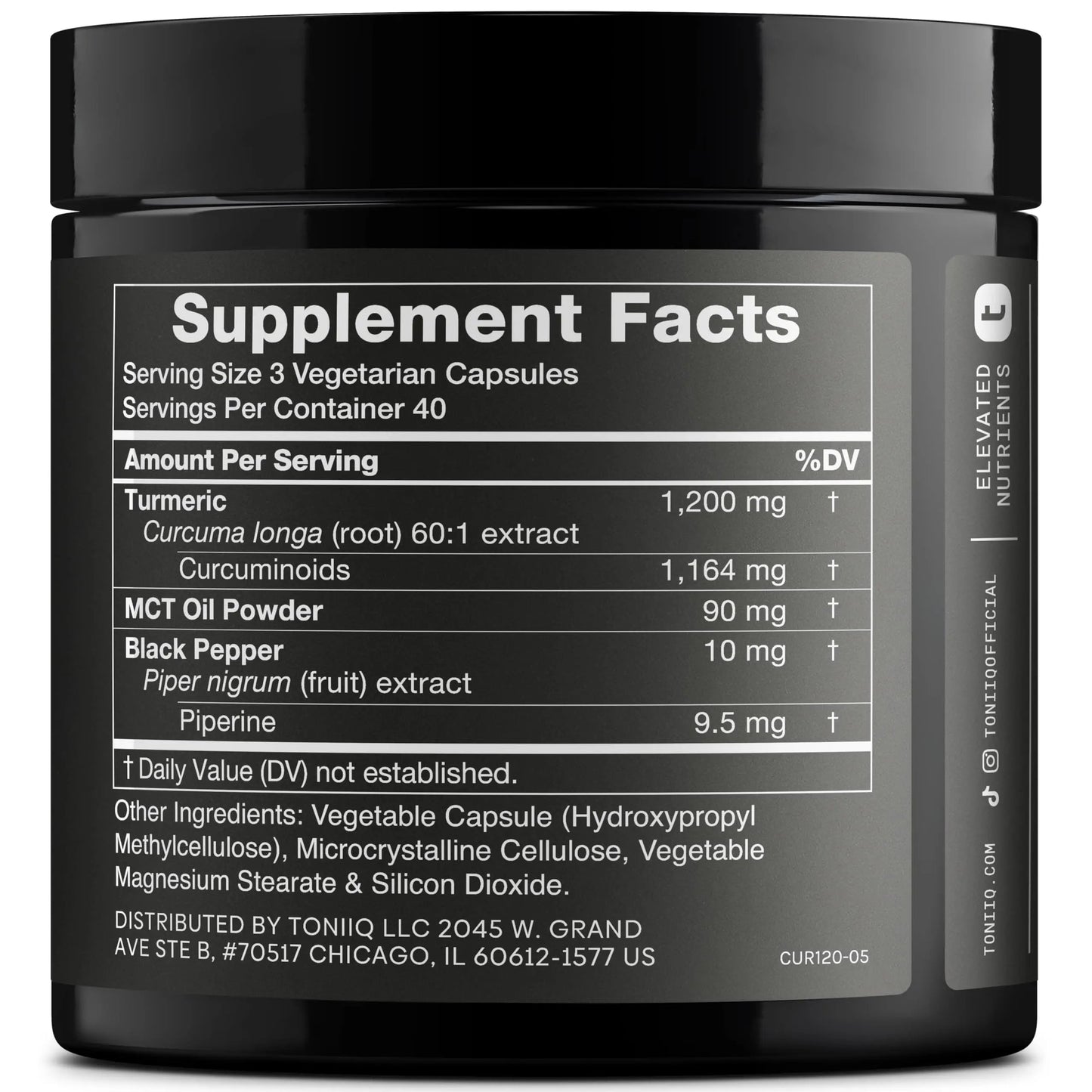 Turmeric Curcumin - Ultra High Potency 60:1 Extract with 97% Curcuminoids - 1200mg Per Serving - Black Pepper & MCT Oil for Enhanced Absorption - Third-Party Lab Tested - 120 Capsules Toniiq