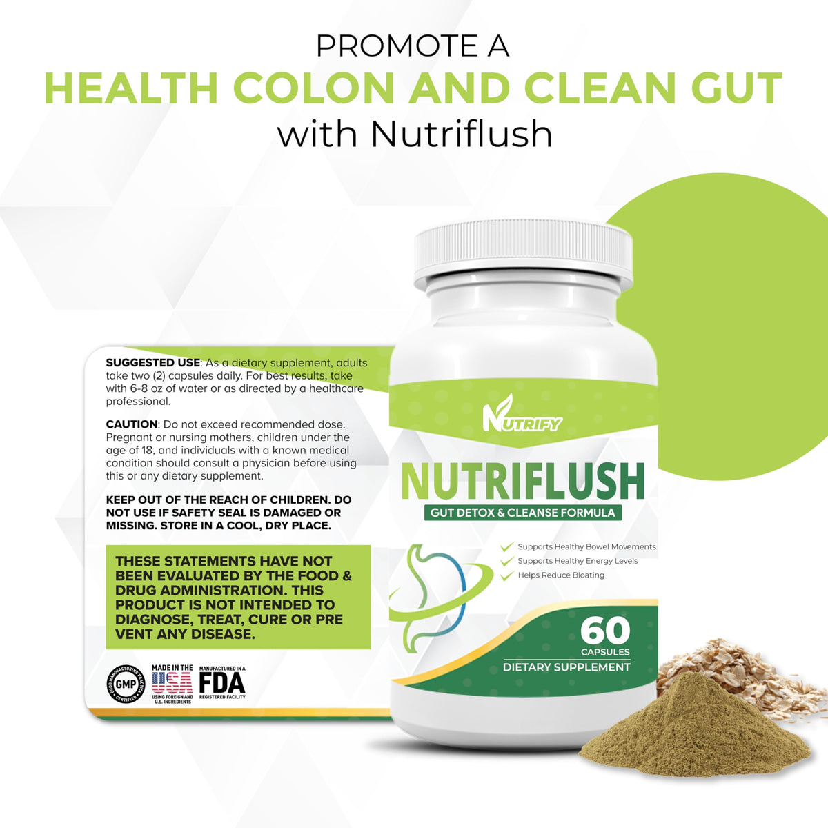 NutriFlush - Powerful Colon Support & Gut Cleanse Formula, High Absorption, GMO Free, Made in USA Generic