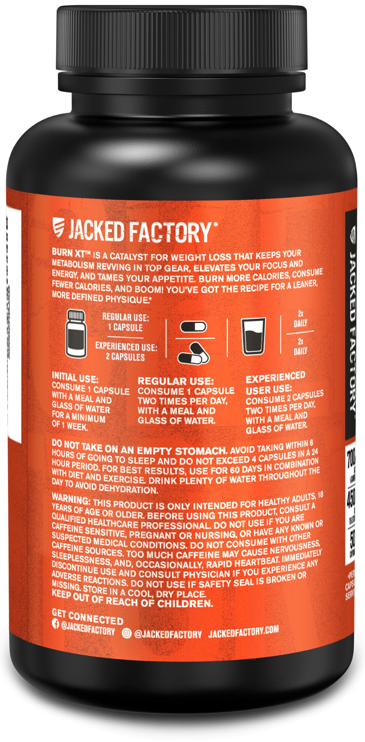 Jacked Factory Burn-XT Clinically Studied Fat Burner & Weight Loss Supplement - Appetite Suppressant & Energy Booster - with Acetyl L-Carnitine Jacked Factory