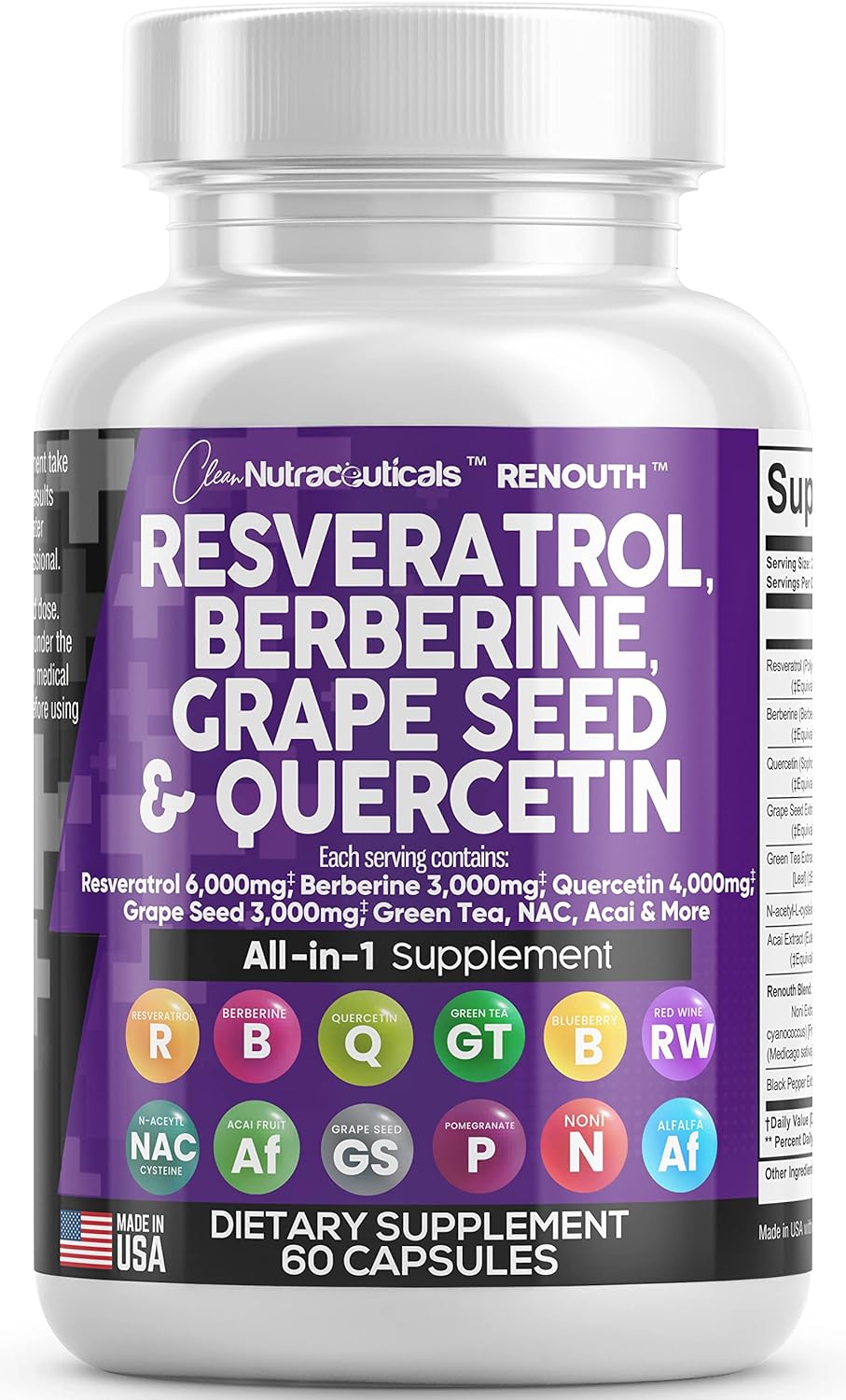 Resveratrol 6000mg Berberine 3000mg Grape Seed Extract 3000mg Clean Nutraceuticals Store