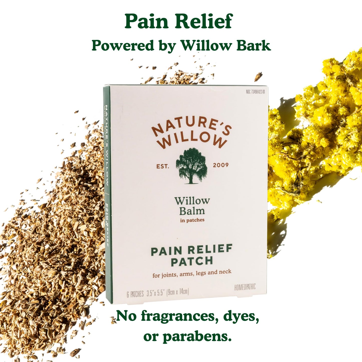 Nature's Willow Natural Pain Relief Patches for Muscles & Joints | Fast-Acting with White Willow Bark | Free from Artificial Fragrances & Dyes | 6 Patches per Pack (3-Pack) Nature's Willow