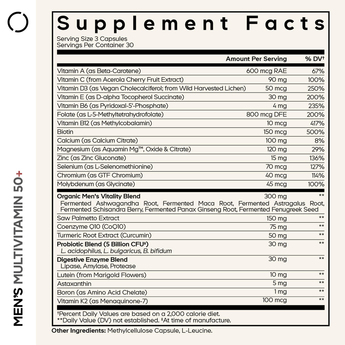 Codeage Men's Multivitamin 50+ Supplement - Essential Vitamins for Men Over 50 Years Old, Minerals, CoQ10, Turmeric, Saw Palmetto, Maca, Panax Ginseng, Probiotics & Botanicals - Non-GMO - 90 Capsules Codeage