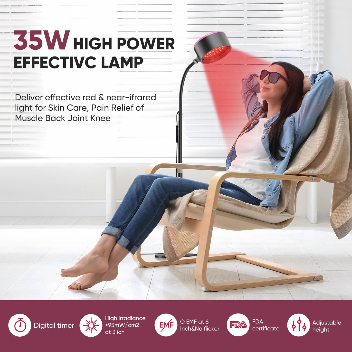 Caromolly Red Light Device Lamp, 660nm Red Light and 850nm Near-Infrared Light Combo Caromolly