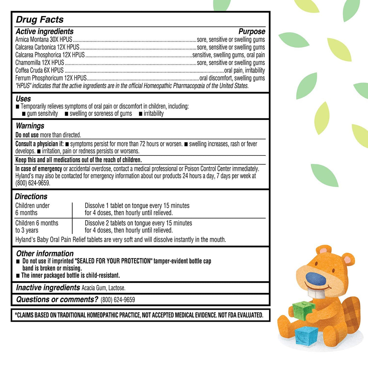 Hyland's Baby Oral Pain Relief Tablets, 125 Count Each (4) Hyland's