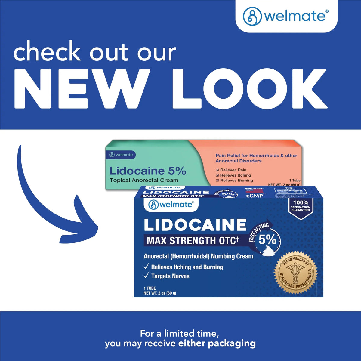 WELMATE 5% Lidocaine Cream for Hemorrhoids – Fast-Acting Lidocaine Numbing Cream & Topical Analgesic Cream for Anorectal Itch Relief, Unscented, Child Resistant Packaging 2 oz (60g) WELMATE