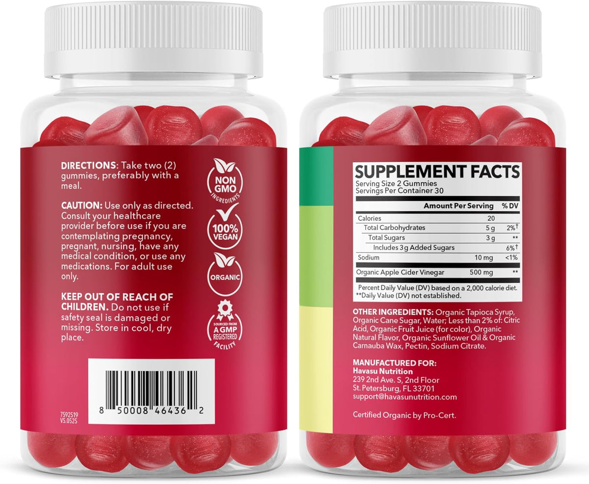 Apple Cider Vinegar Gummies, USDA Organic, Apple Flavor, 1-Month Supply | USDA Organic ACV Gummies for Digestive Health, Metabolism & Gut Support, Vegan, Gluten-Free, No Harsh Taste, 60ct Gsupps Australia