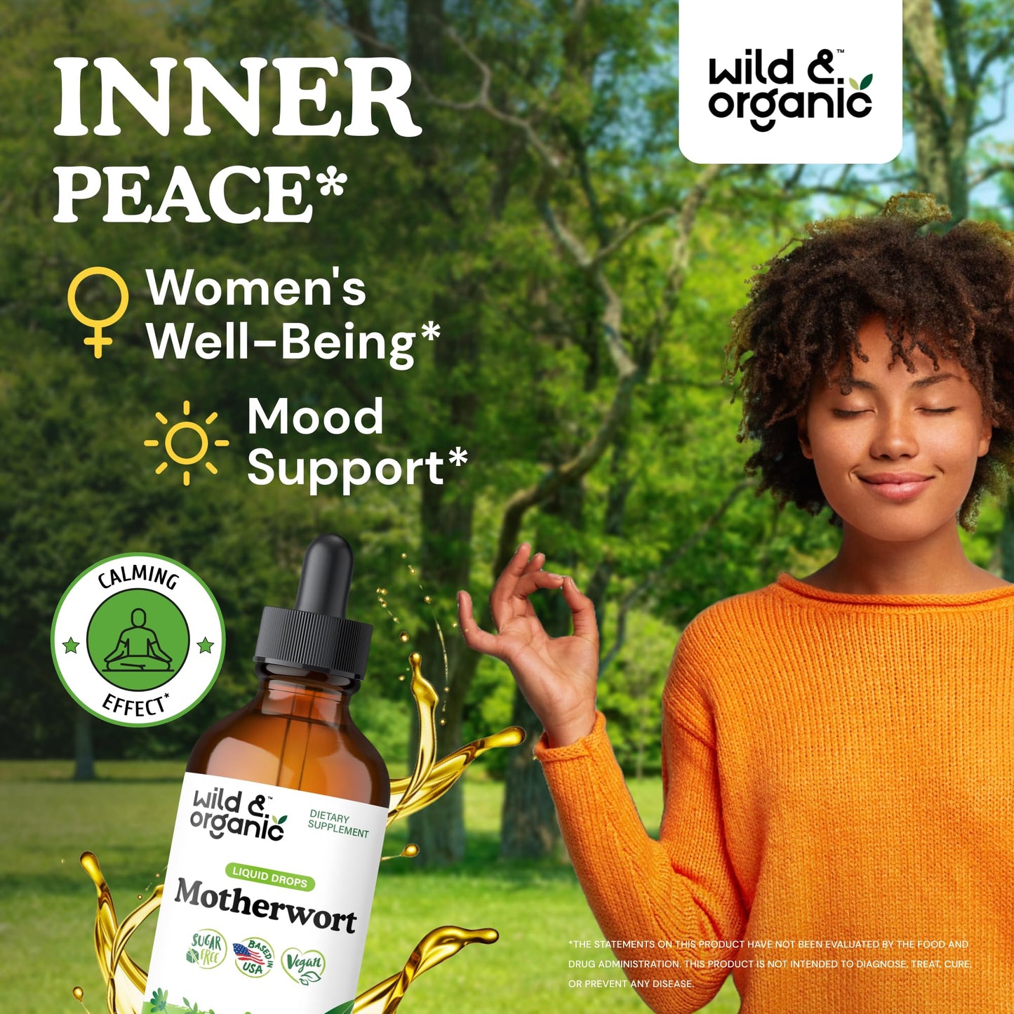 Wild & Organic Motherwort Tincture - Good Mood, Calmness, Overall Support - Supplements for Women with Motherwort Herb - Vegan, Sugar & Alcohol-Free Extract Drops - 4 fl oz Wild & Organic
