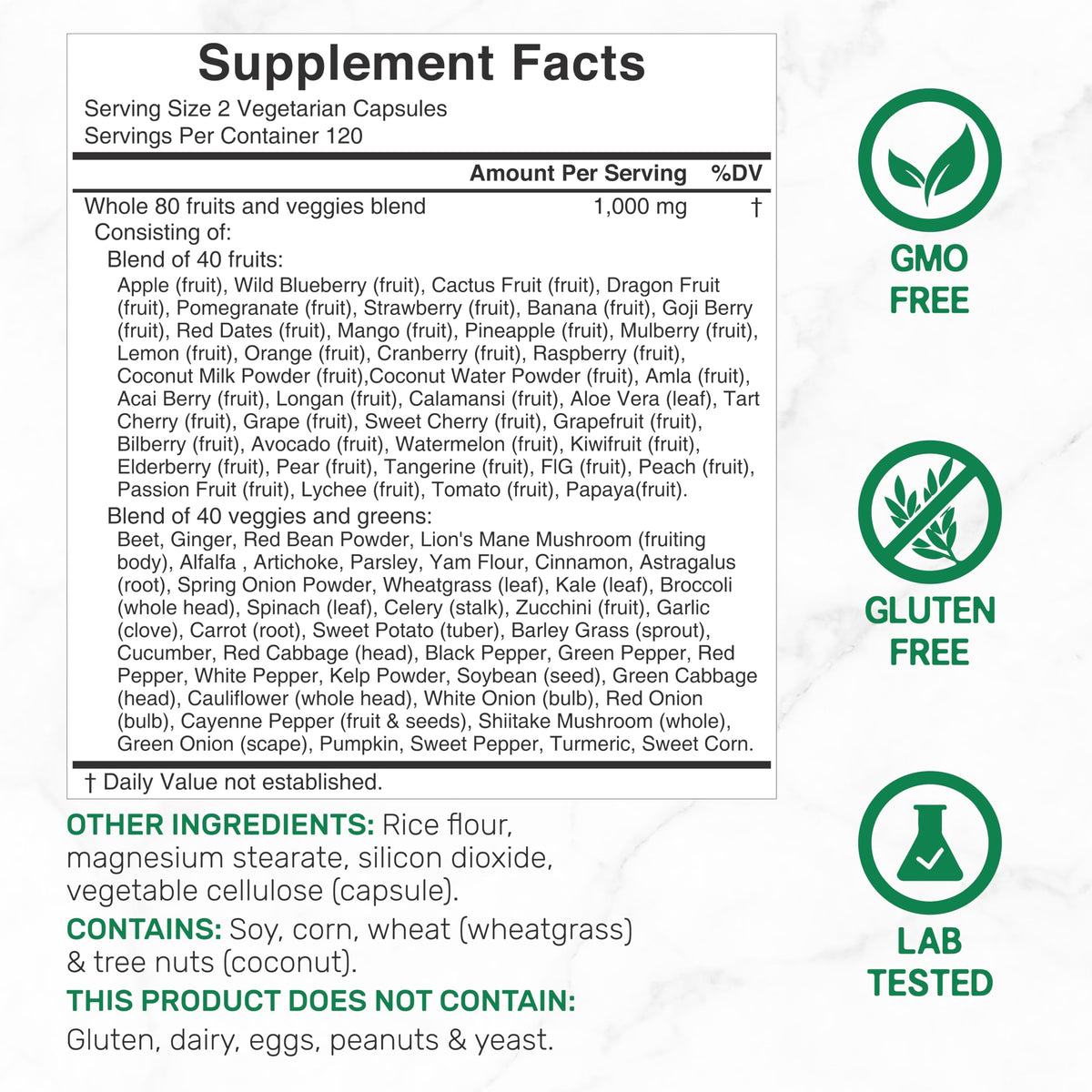 Nature’s Fruits & Veggies Supplement, 240 Veggie Capsules – 80 Whole Food Superfoods for Daily Balance – 40 Fruits with 40 Vegetables and Greens – Non-GMO, Gluten Free DEAL SUPPLEMENT