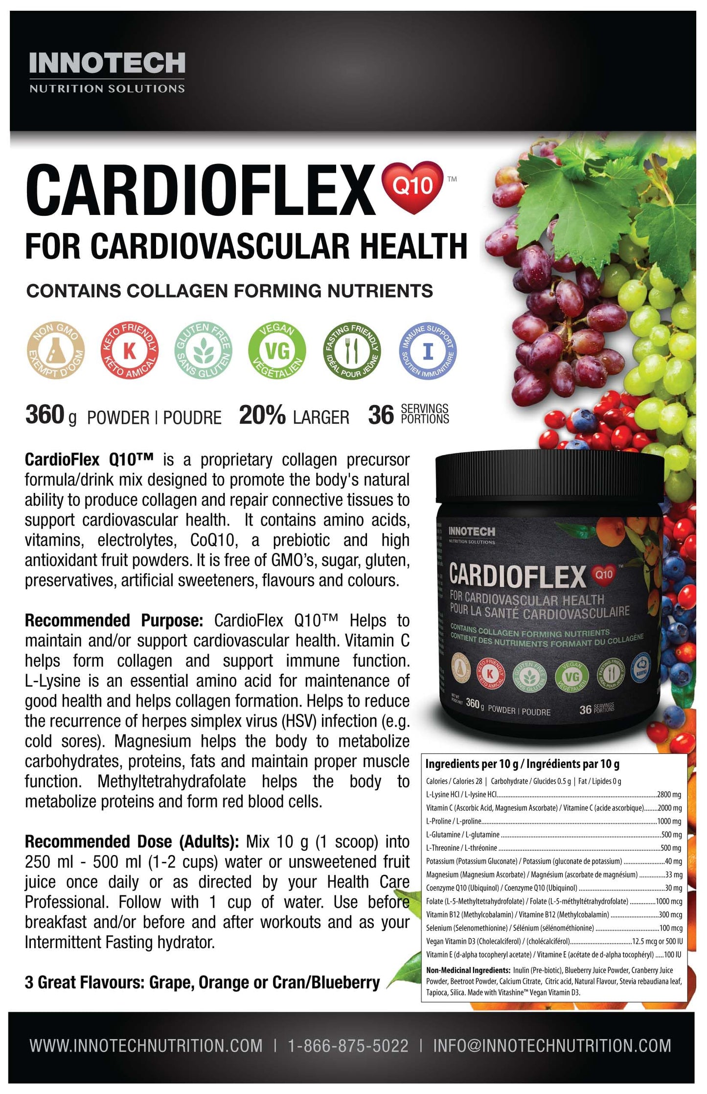 Innotech Nutrition CardioFlex Q10 Heart Health & Energy Support CoQ10 Amino Acids & Electrolytes Orange 360g Innotech Nutrition Solutions