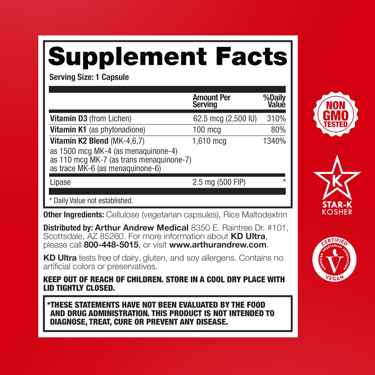 Arthur Andrew Medical, KD Ultra, Immunity, Heart and Bone Health, 90 Capsules Arthur Andrew Medical