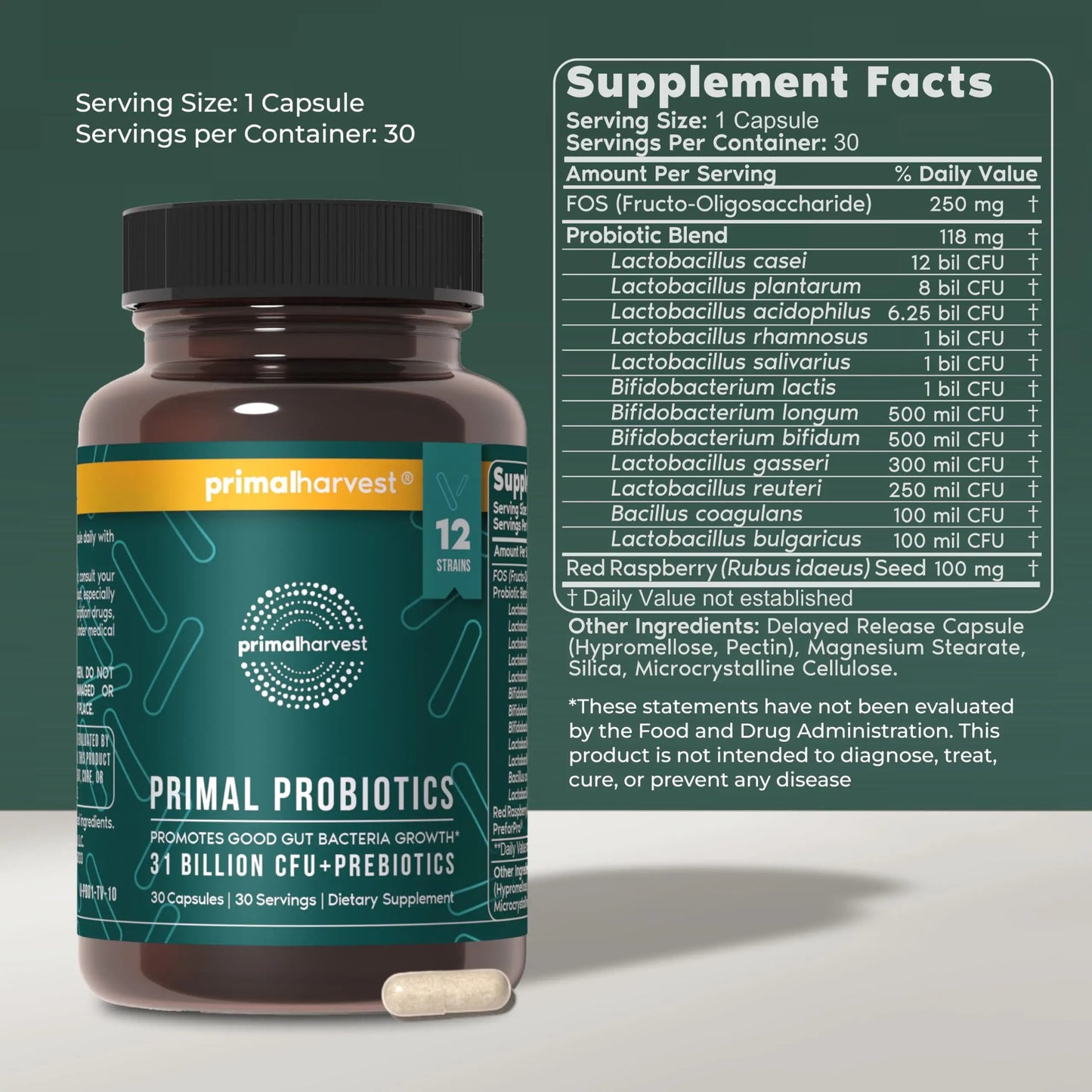 Primal Harvest Probiotics for Women and Men Shelf-Stable with Prebiotics Daily Supplement for Adults 60 Capsules (2 Pack) Primal Harvest
