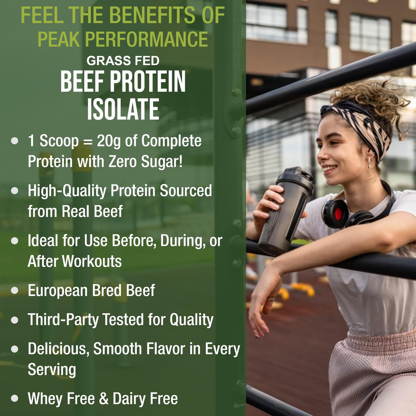 Grass Fed Beef Protein Powder - Lactose Free Great Tasting Beef Protein Isolate. Complete Animal Based Non Dairy Paleo Carnivore Supplement for Prime Muscle Building. No Whey. Unflavored Peak Performance