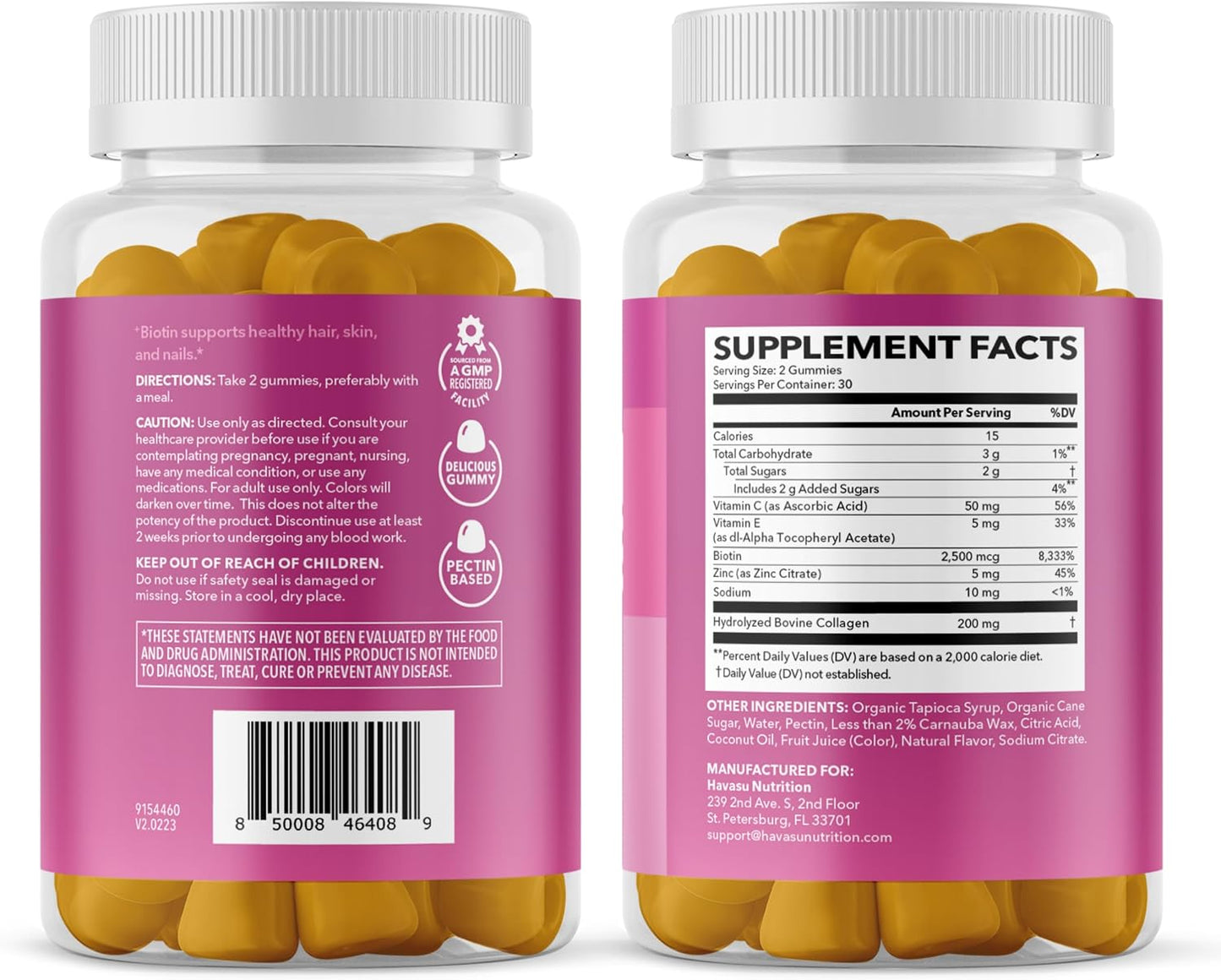 Collagen Gummies With 2500 mcg Biotin, Hair Skin & Nail Support, Lemon | For Women & Men with Biotin, Zinc, Vitamin C & E, Hydrolyzed Collagen, Lemon Flavor, 30 Servings, Hair, Skin & Nail Support Gsupps Australia