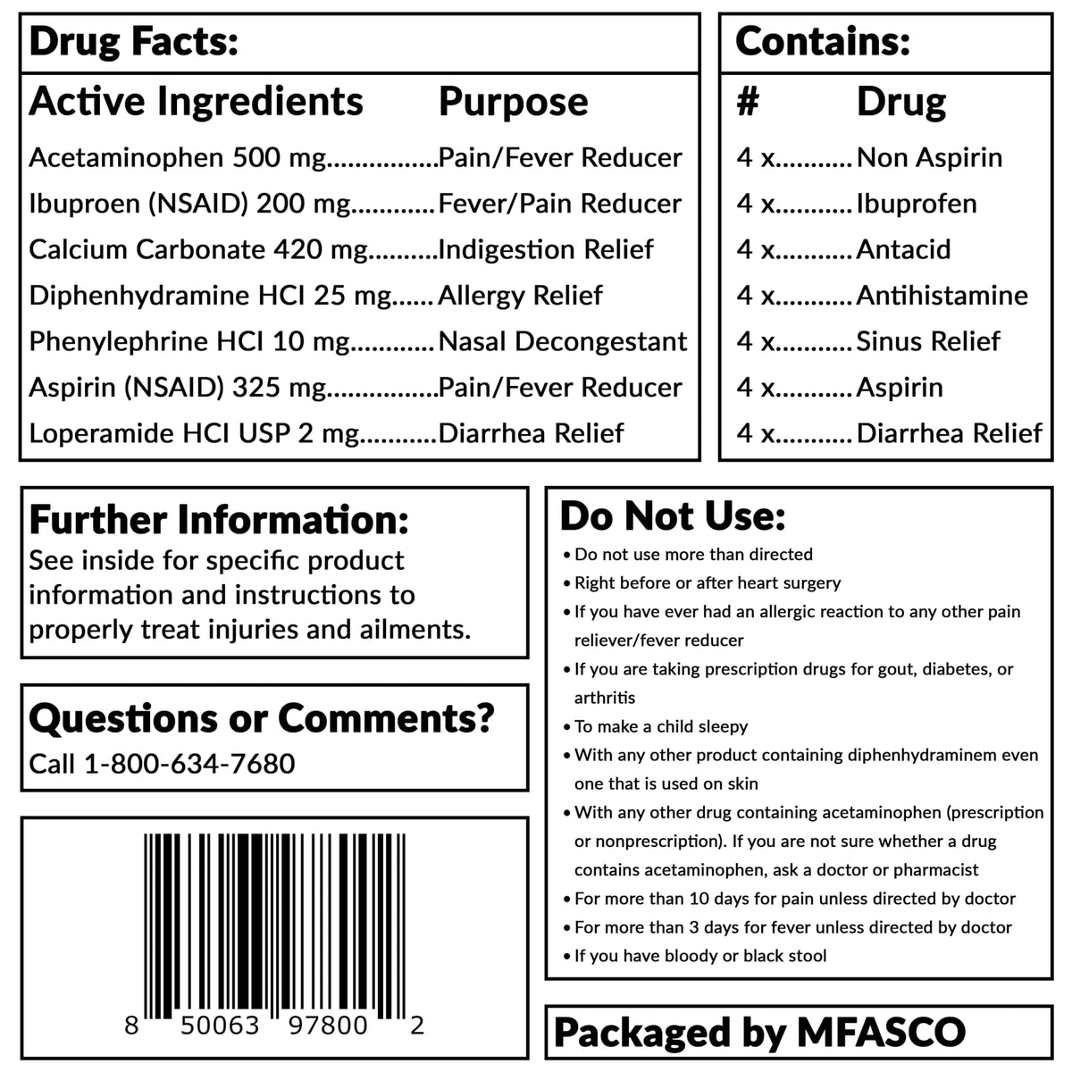 MFASCO - 7 in 1 - Travel Size Medicine Kit - TSA Approved | 28 First Aid Emergency OTC Medicine Packets for Cruise & International Travel | Compact Med Refill for Traveling & Office Assembled in USA MFASCO