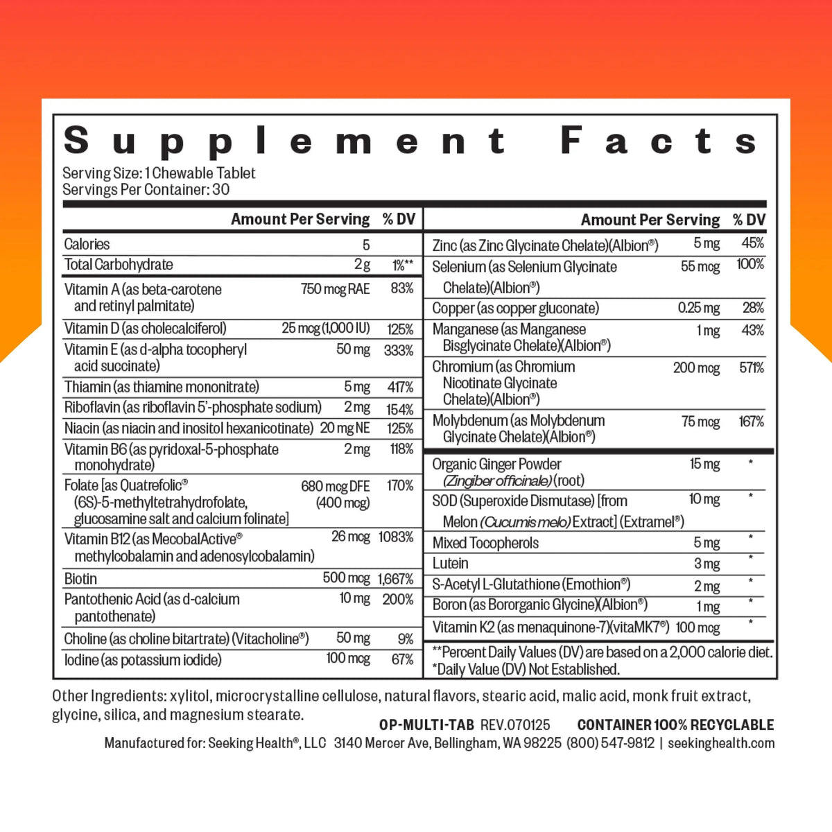 Seeking Health Optimal Multivitamin Chewable - Immune Support Supplement with L-5-MTHF, Vitamin B12 & Vitamin D3 - Multivitamin with Antioxidant Ingredients Seeking Health