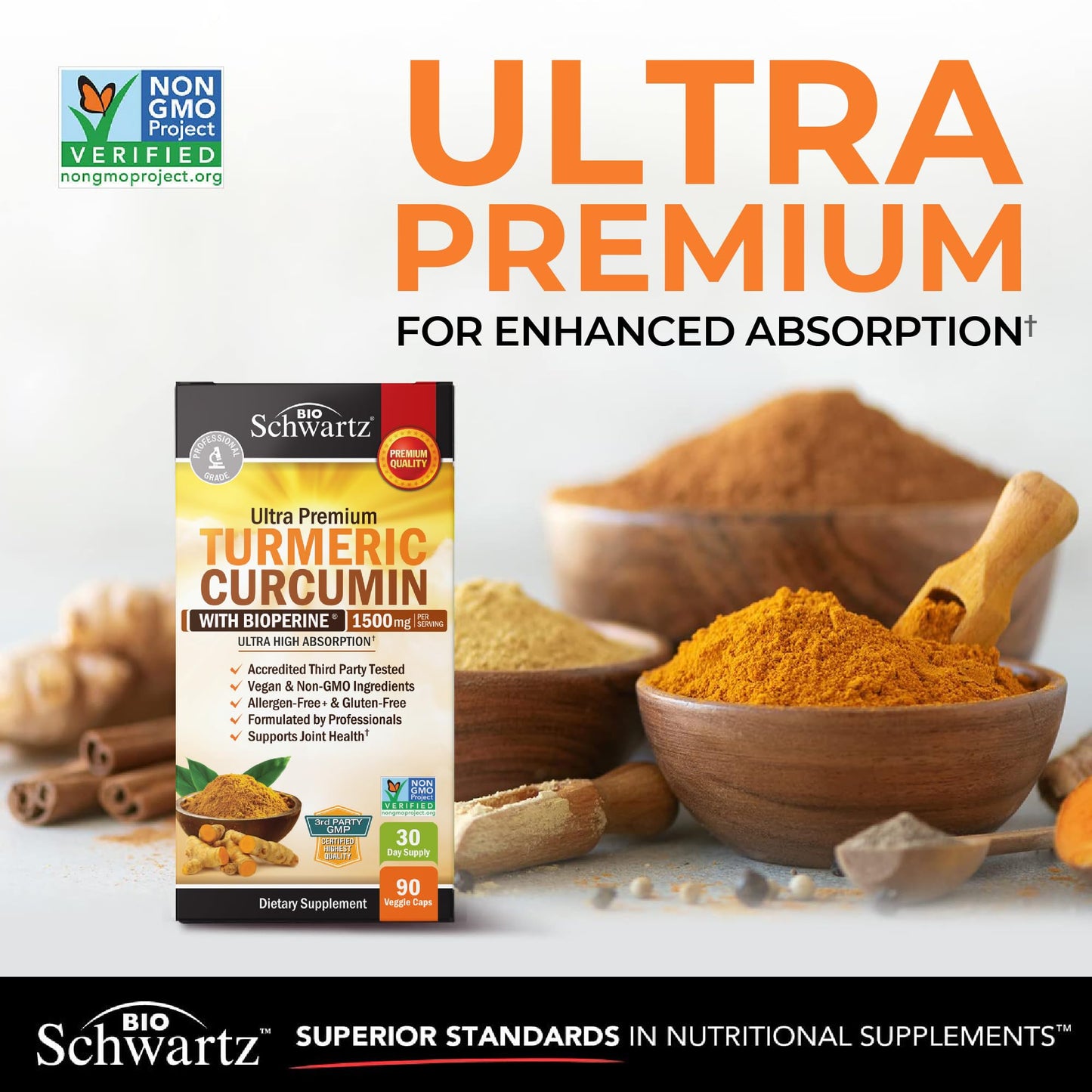 Turmeric Curcumin with Black Pepper Extract 1500mg - High Absorption Ultra Potent Turmeric Supplement with 95% Curcuminoids and BioPerine BioSchwartz