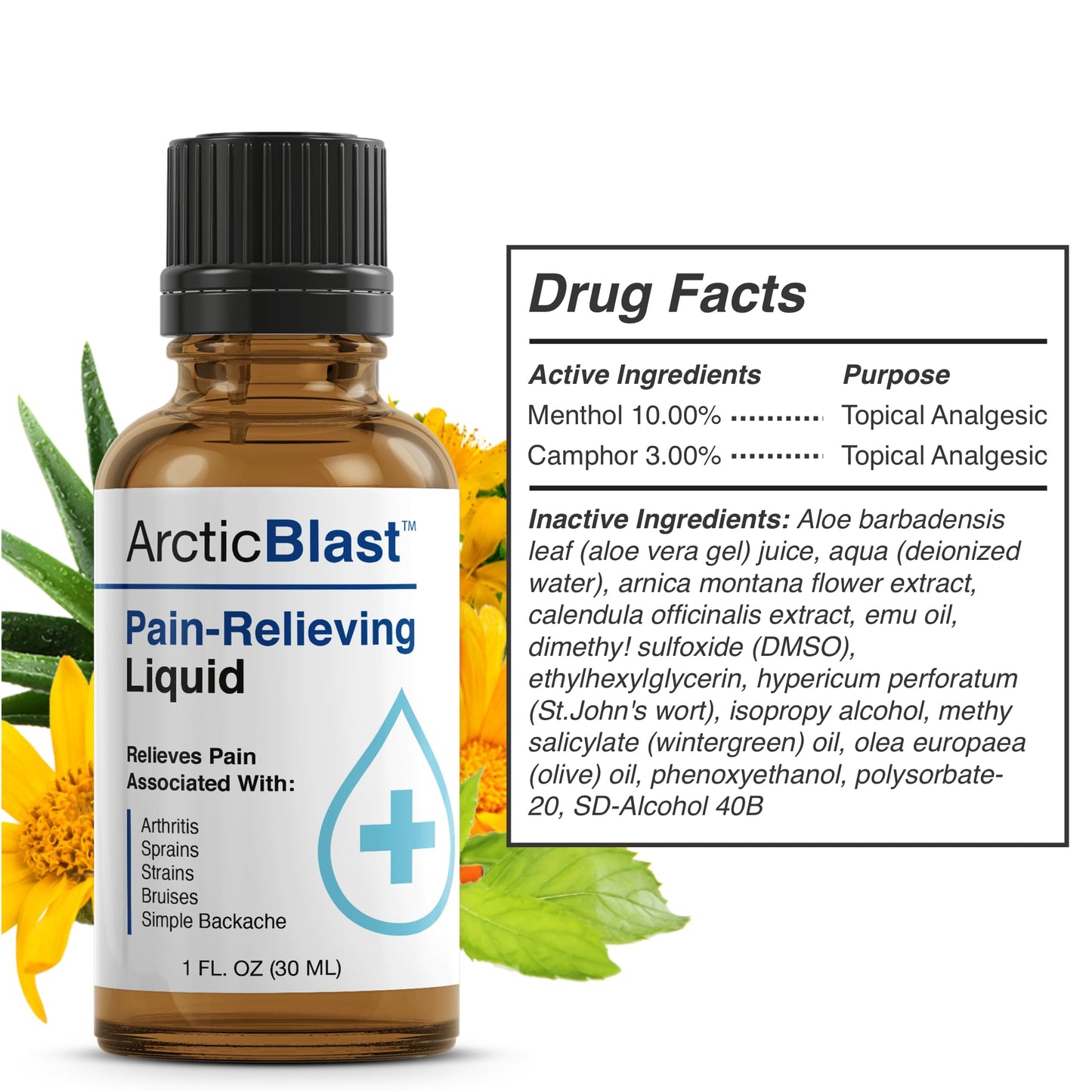 N Labs Arctic Blast Premium Topical Pain Relief Drops – Fast Absorbing DMSO, Menthol & Camphor for Back, Knee, Shoulder, Joint & Muscle Pain – Cooling Rub Formula – Made in USA – 1 fl oz N-Labs
