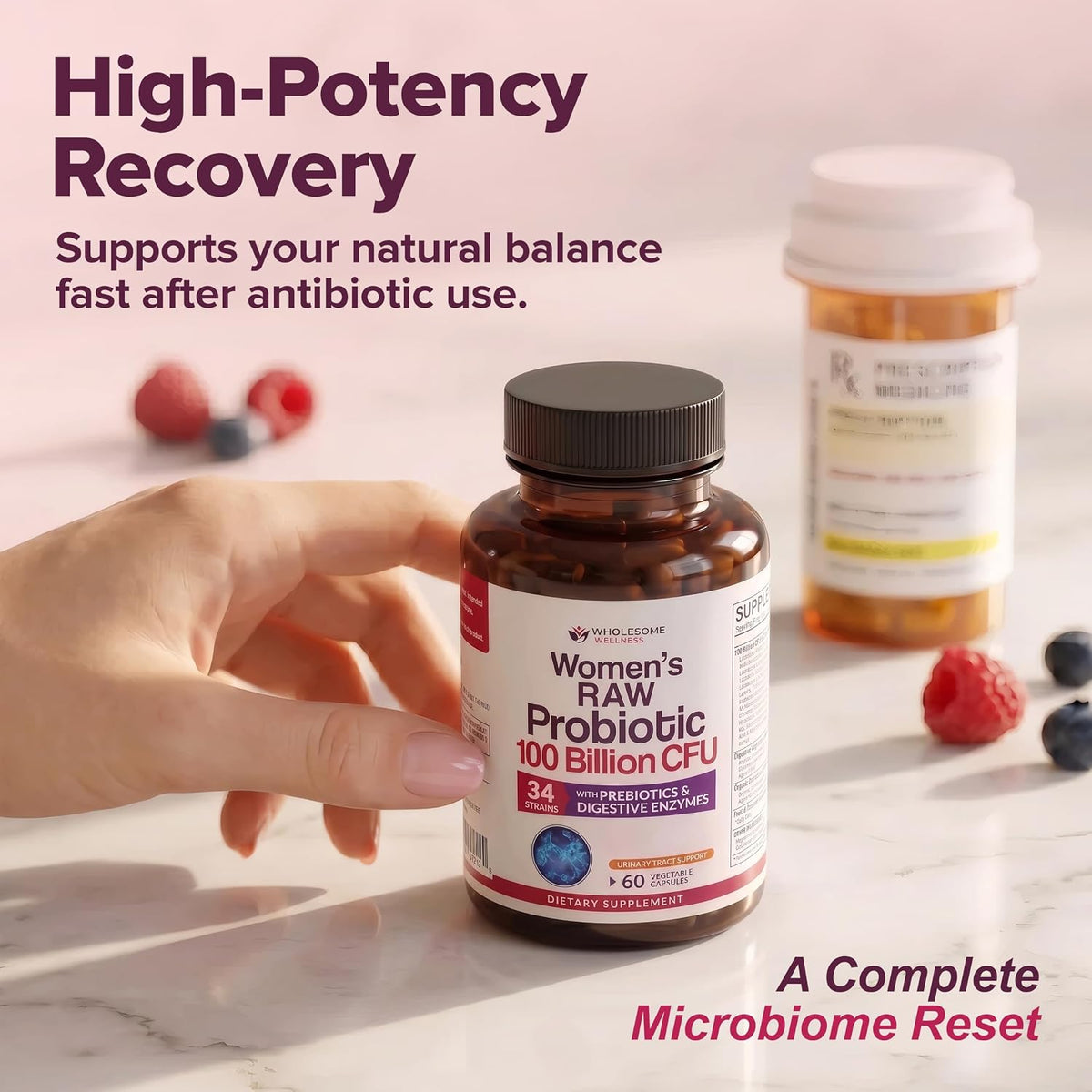 Wholesome Wellness Dr. Formulated Raw Probiotics for Women 100 Billion CFUs Capsules with Prebiotics, Digestive Enzymes, Approved for Adults, Shelf Stable Supplement Gsupps Australia