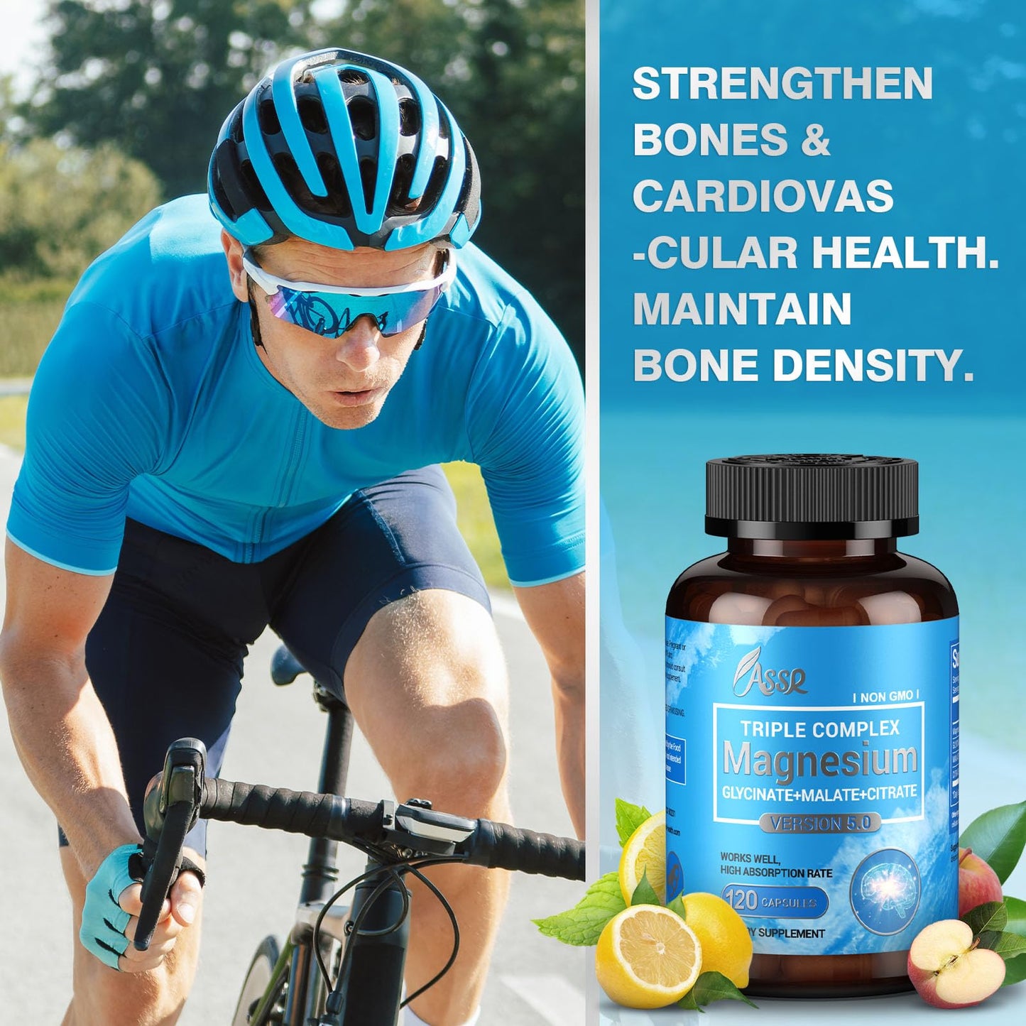 ASSR Triple Magnesium Complex – 300mg Magnesium Supplement with Glycinate, Malate & Citrate – Supports Relaxation, Muscle & Nerve Function ASSR