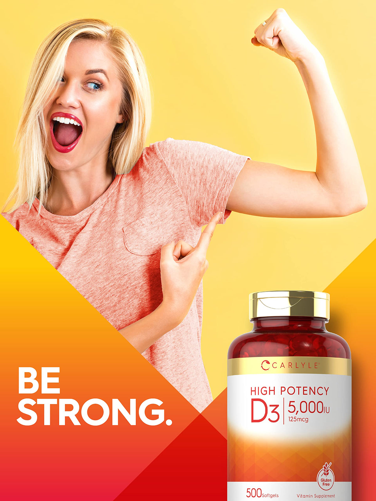 Carlyle Vitamin D3 5000 IU Softgels | 500 Count | Value Size | Non-GMO and Gluten Free Supplement | High Potency Formula | 125mcg Carlyle