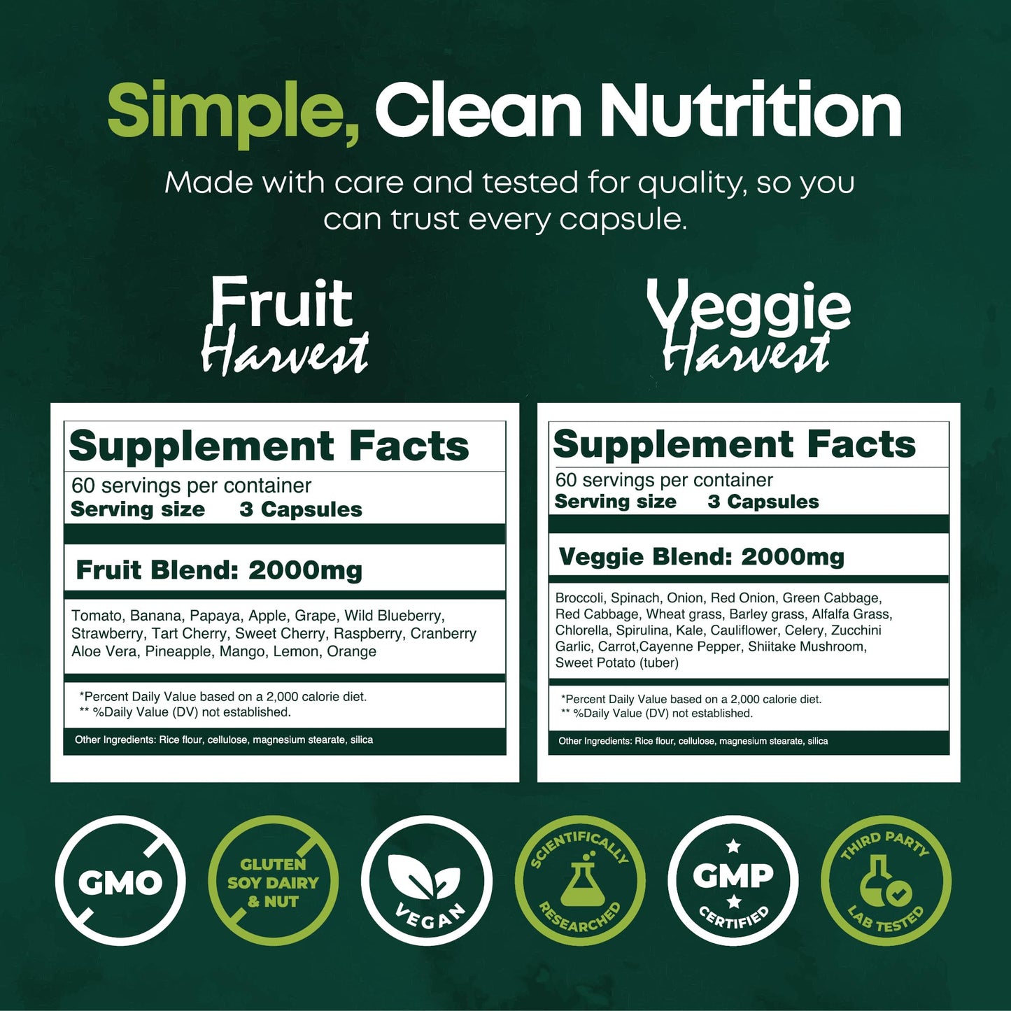 Supermed Research Fruits and Vegetables Supplements – 2 Pack Combination Fruit & Veggies Supplement – Whole Food Vitamins & Minerals for Adults – Superfood Veggie Vitamins for Adults (180 x 2, 360 Ct) Supermed Research