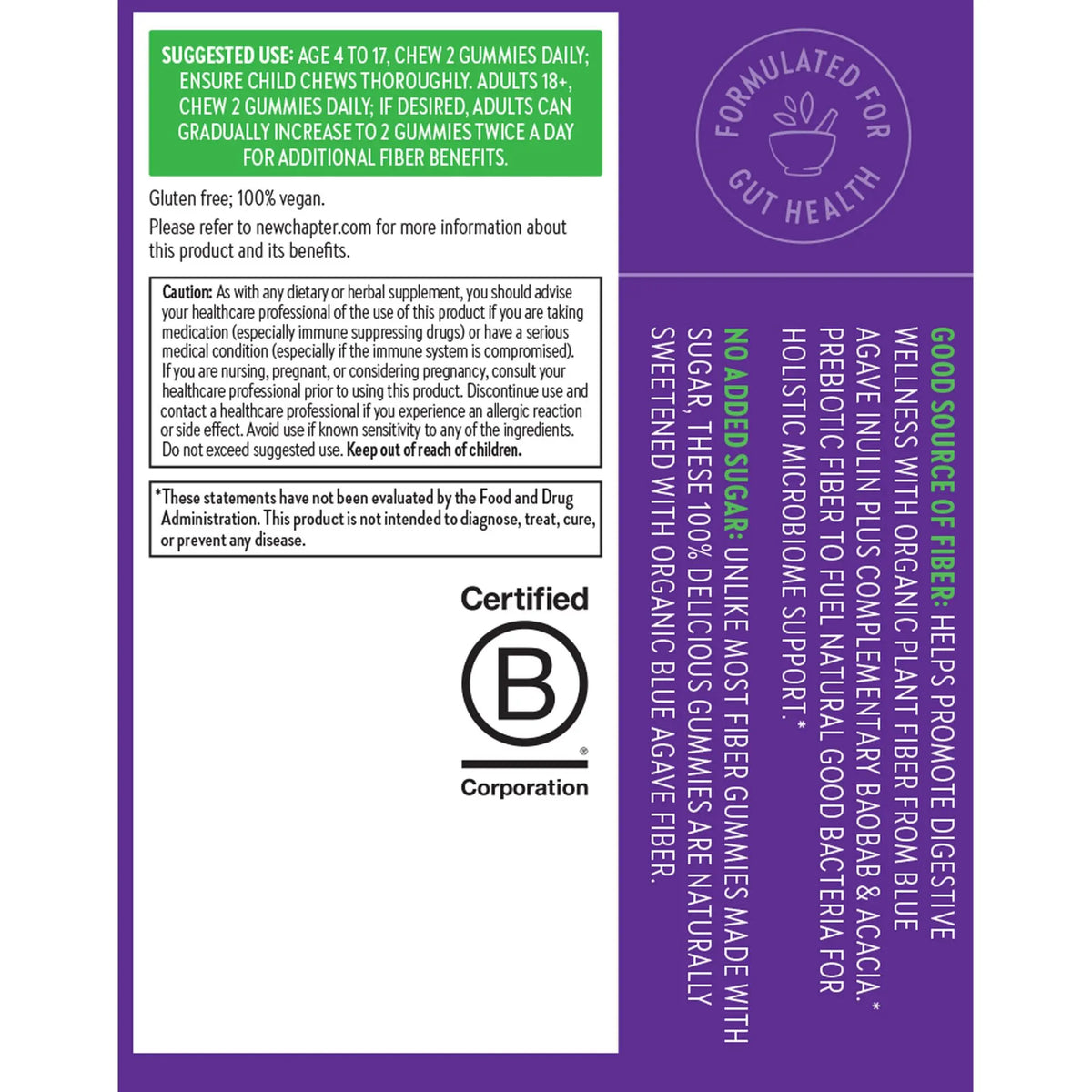 New Chapter Organic Fiber Gummies for Adults & Kids (Age 4+), Plant-Based Prebiotic Fiber for Digestive Health, Vegan, Non-GMO, USDA Organic New Chapter