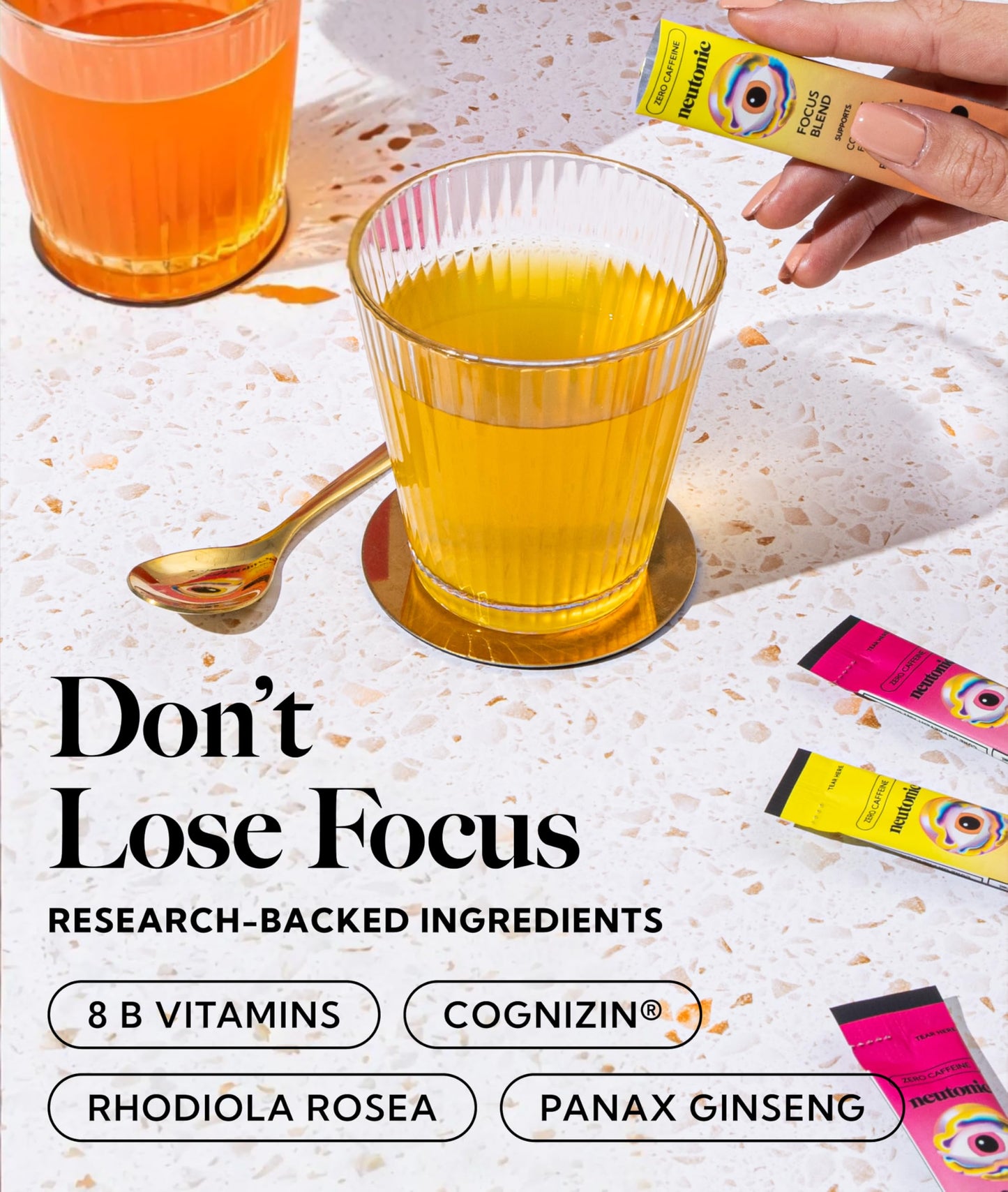 Neutonic Nootropic Focus Blend Powder | Peach Mango & Wild Berry 4 Sticks | Caffeine Free, Zero Sugar | Support Memory, Mental Clarity, Cognitive Function | Boost Focus, Energy, Brain Health Neutonic