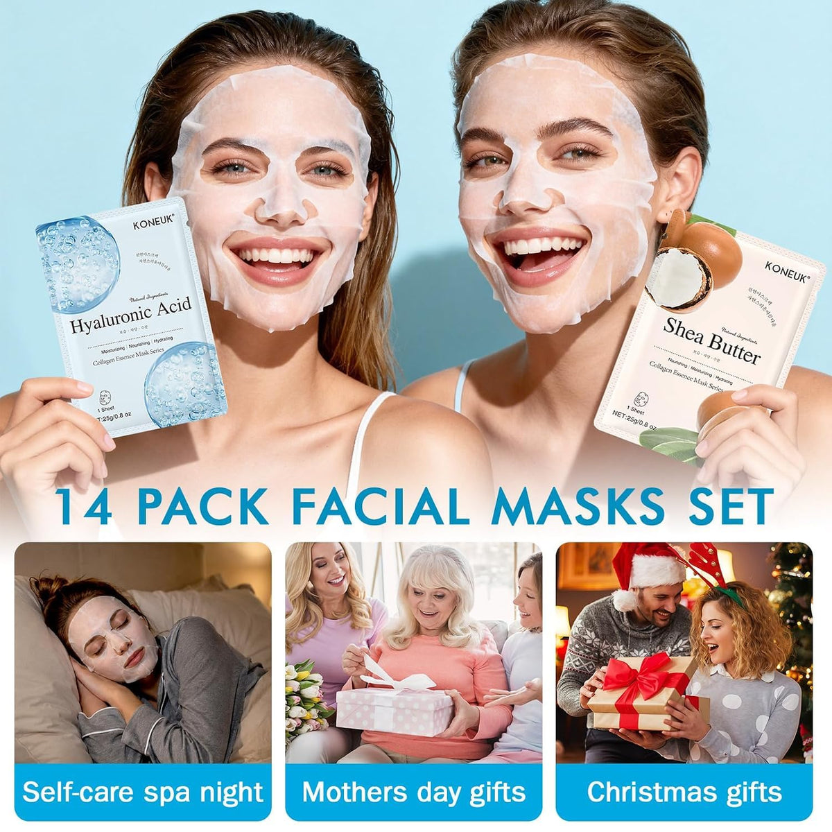KONEUK 14 Pack Sheet Face Masks Skincare, Hydrating Face Masks for Dry Skin KONEUK