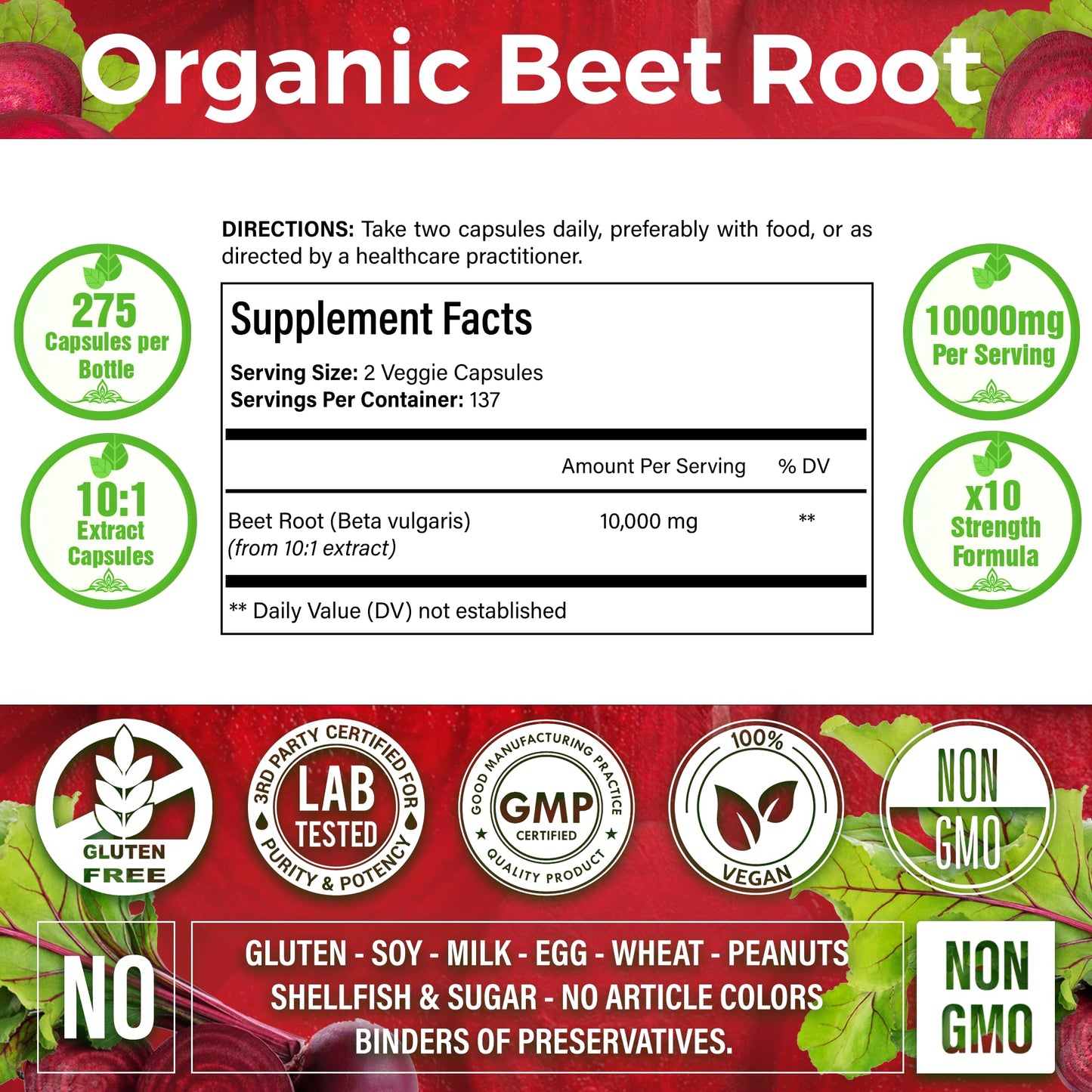 LaVitali 275 Beet Root Extract Capsules, 1000mg per Serving, High Concentrated Herbal LaVitali