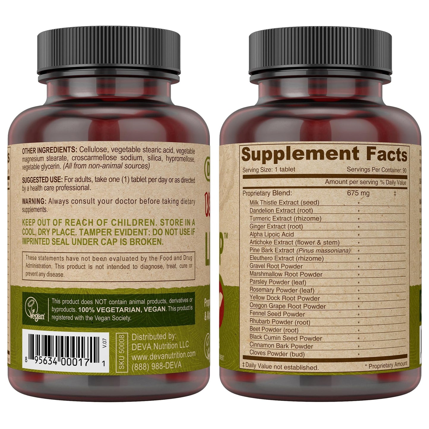 DEVA Vegan Liver Support Tablets 2-Pack - Proprietary Blend of 20 Herbs & Nutraceuticals, 90 Count Ea DEVA