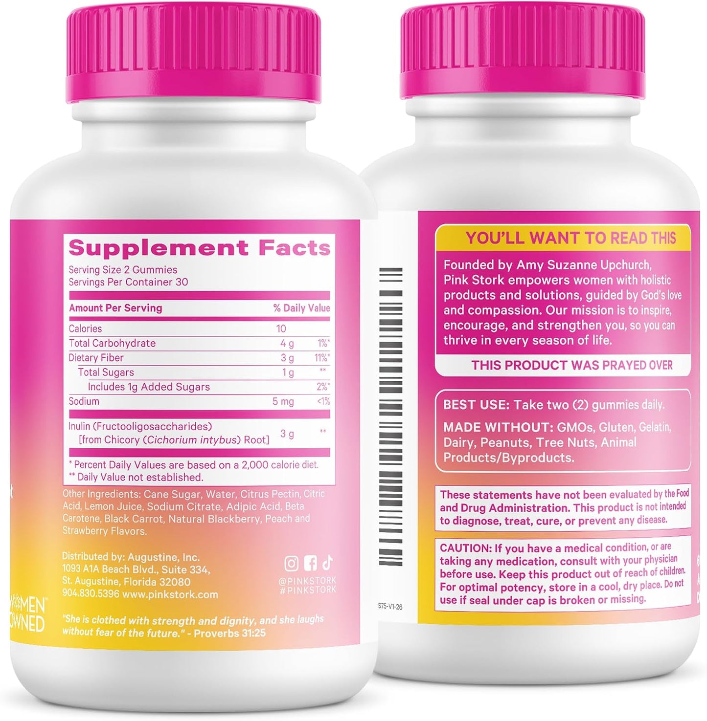 Pink Stork Prenatal Fiber Gummies for Women, 60 Vegan Chews | 3g Prebiotic Inulin from Chicory Root, Natural Pregnancy & Postpartum, Eases Occasional Constipation Gsupps Australia